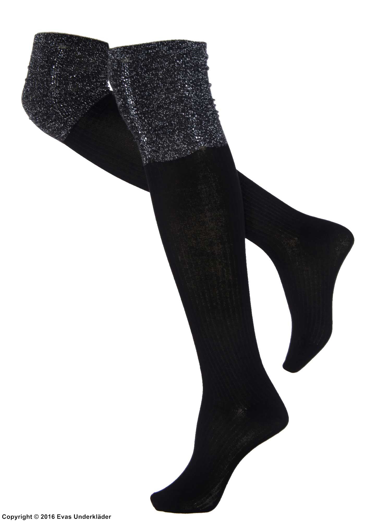 Over the knee socks with shimmering top
